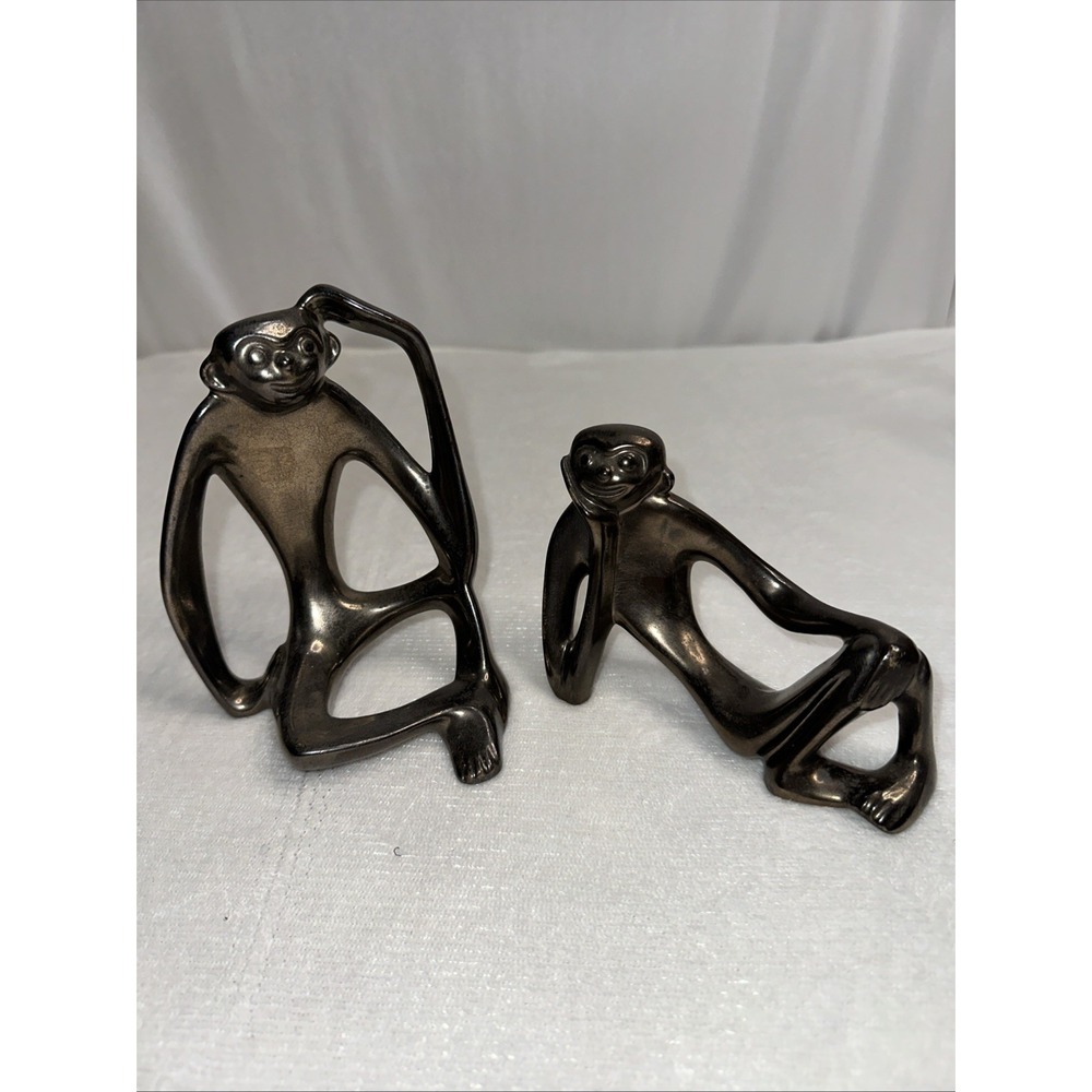 Vintage Mid-Century Ceramic Monkey/Sloth Figurine Pair Set Whimsical‎